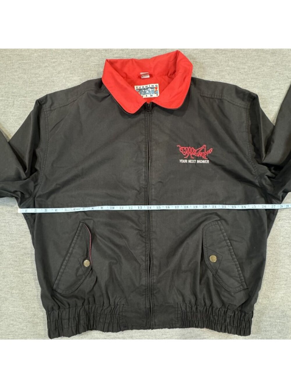 Vintage Turning Point Grasshopper Your Next Mower Jacket Size XL Black Red Pocke - Picture 11 of 16
